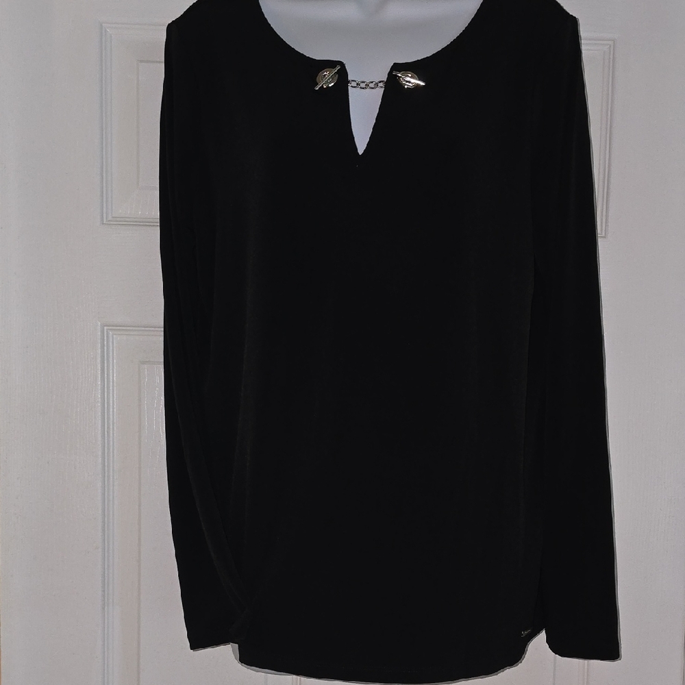 Tahari Black Blouse with Silver Chain Accent